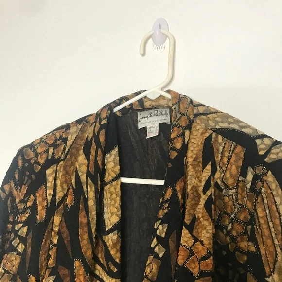 Retro Abstract Print Drape Jacket/Kimono Jacket/Abstract Metallic Open Front - Picture 14 of 16